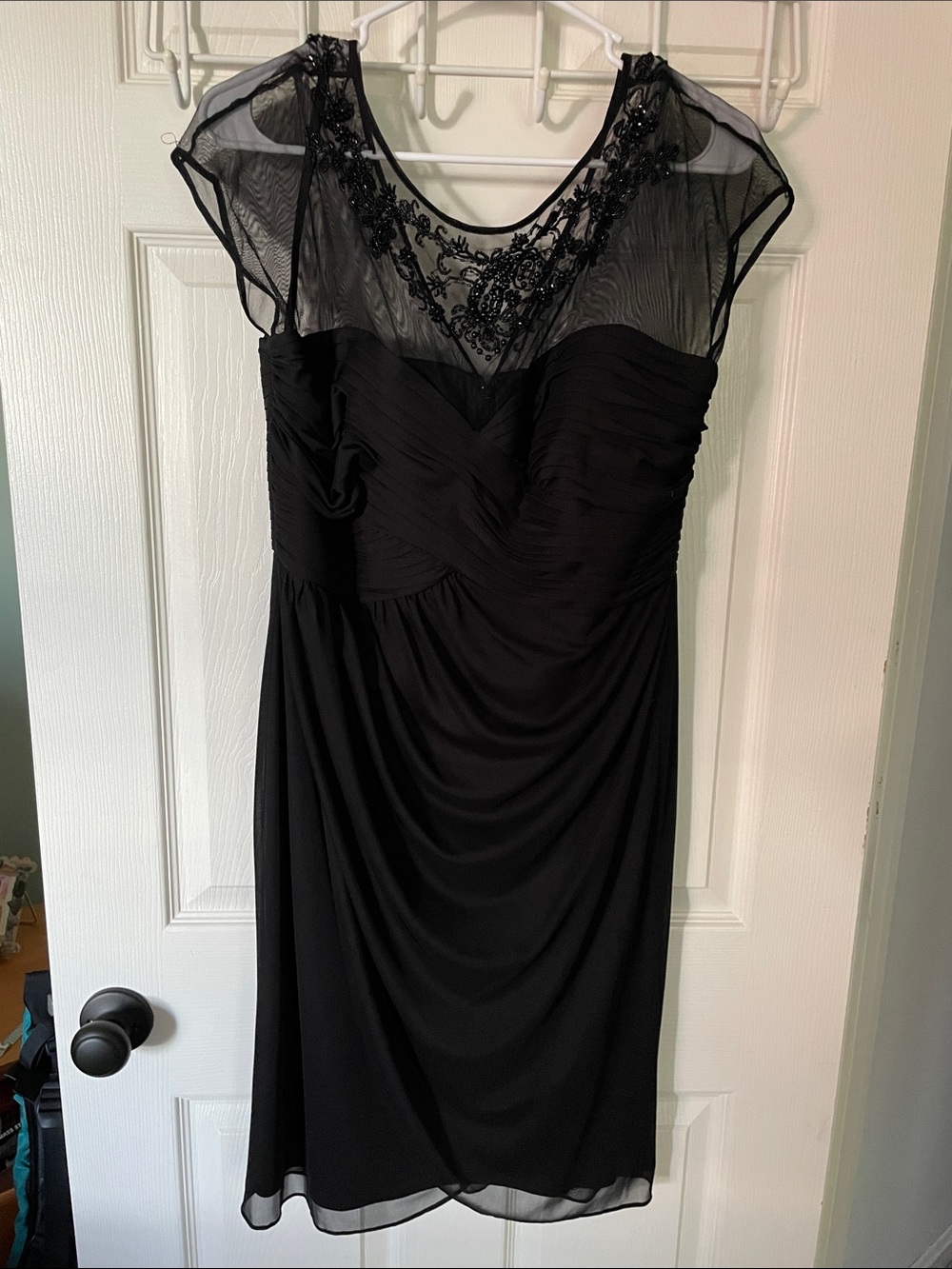 Alex Evenings Black Beaded Illusion Yoke Midi Dress